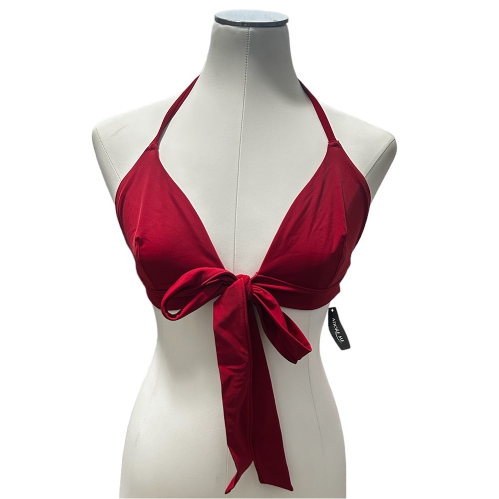 NWT Adore Me Large Bikini Top Red Bow Tie Front String Halter Swim Suit New